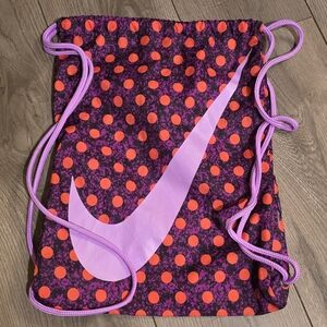 Nike Purple and Orange Polka Dot Drawstring Bag